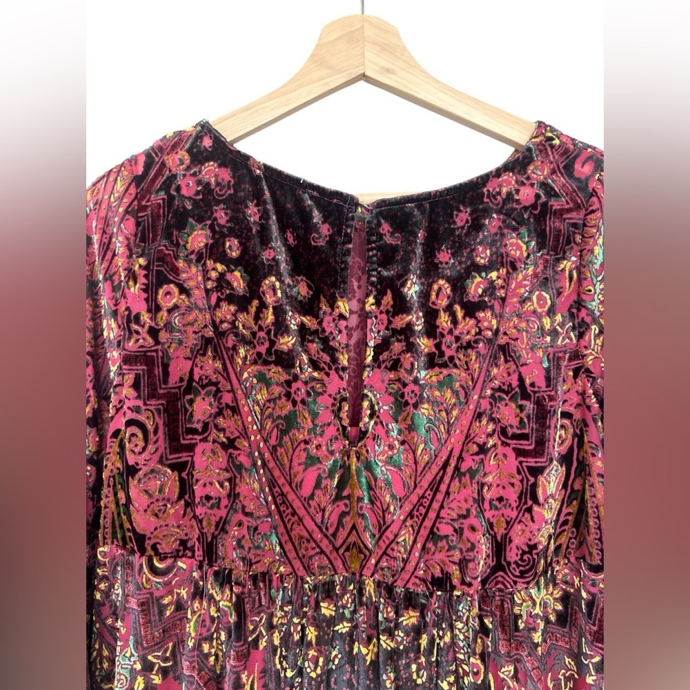 Free People Mirror Mirror Velvet Mini Dress in Wine Combo - Picture 11 of 14